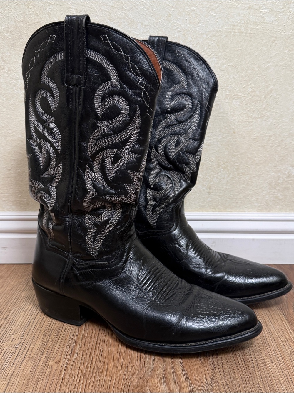 Dan Post Black Leather Cowboy Boots Mens Sz 9.5 D Western DP2110R
